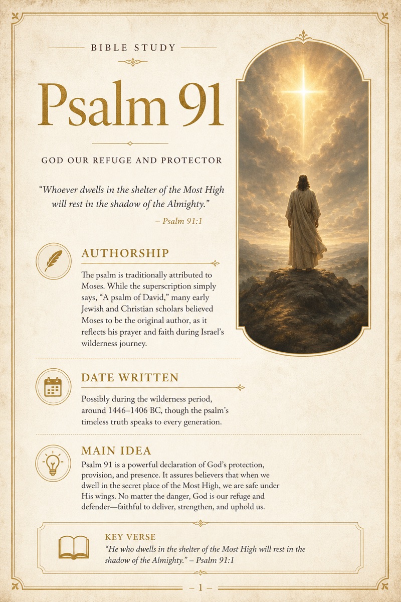 Psalm 91 in the Unlocked format with authorship, date, main idea and key verse